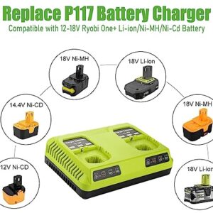 Upgraded 7.0Ah 18V Batteries & Dual Charger Combo for Ryobi 18V Battery and P117 Charger, Cell9102 Compatible with Ryobi 18V ONE + P108 P107 P104 P105 P102 P103 Tools Charger with 260051002 P117 P118