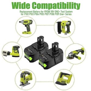 Upgraded 7.0Ah 18V Batteries & Dual Charger Combo for Ryobi 18V Battery and P117 Charger, Cell9102 Compatible with Ryobi 18V ONE + P108 P107 P104 P105 P102 P103 Tools Charger with 260051002 P117 P118