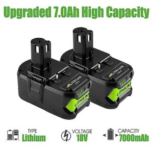 Upgraded 7.0Ah 18V Batteries & Dual Charger Combo for Ryobi 18V Battery and P117 Charger, Cell9102 Compatible with Ryobi 18V ONE + P108 P107 P104 P105 P102 P103 Tools Charger with 260051002 P117 P118