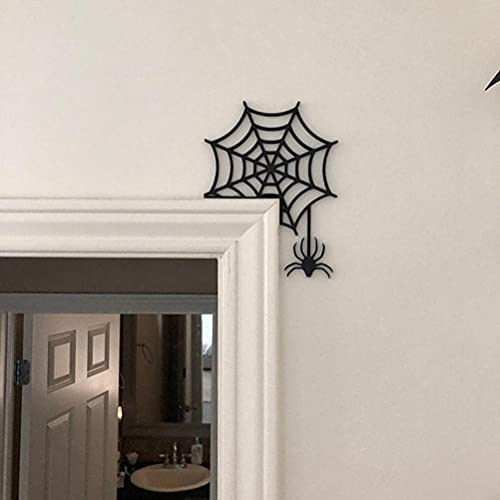 Wooden Witch Spider,Spider Web Door Corner Decoration Halloween Decor Halloween Witch Sign for Cabinets Windows Mirrors Door (spiders)