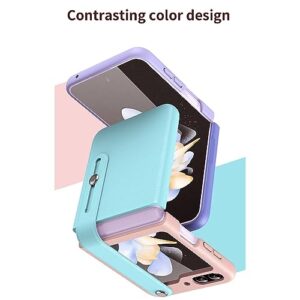 Phone Case Colourful Leather Case for Samsung Galaxy Z Flip 5 5 5G 2023,with Retractable Finger Strap Handheld Design Ultra Thin PC Shockproof Stand Case Cover,Full Body Protective Phone Case phone pr
