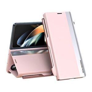 phone case for samsung galaxy z fold 5 2023 magnetic translucent plating leather flip case + pc smart full body protective shell stand holder cover for samsung galaxy z fold 5 2023 phone cover ( color