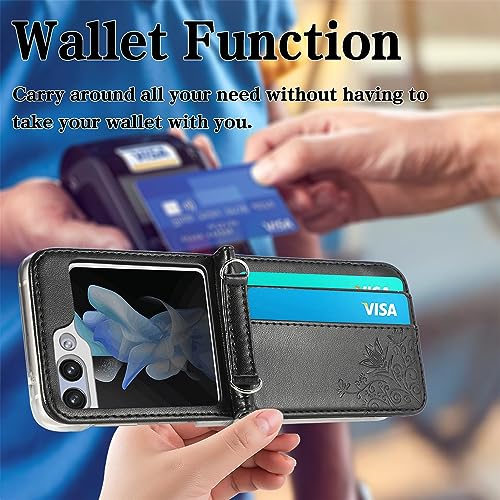 phone protective flip case Galaxy Z Flip 5 Wallet Case with Card Holder, Compatible Samsung Galaxy Z Flip 5 Case, Galaxy Z Flip 5 Case with Detachable Strap Crossbody Pocket Kickstand for Women Protec