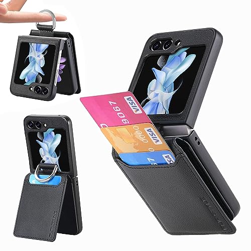 phone protective flip case Compatible with Samsung Galaxy Z Flip 5 Wallet Case with Ring, Galaxy Z Flip 5 2023 Case with Card Holder Premium PU Leather Protective Phone Case Cover ,Slim Protection Sho