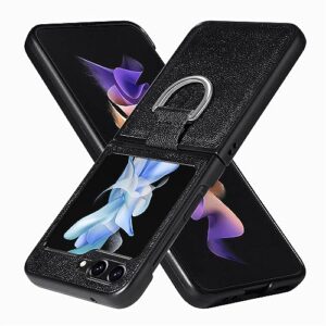 phone protective flip case Case Compatible with Samsung Galaxy Z Flip 5 Case with Ring ,Galaxy Z Flip 5 2023 Premium PU Leather Protective Phone Case Cover ,Slim Thin Protection Wireless Charging Shoc