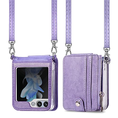 phone protective flip case 2 in 1 Detachable Wallet Case Compatible with Samsung Galaxy Z Flip 5 Case with Card Holder, Galaxy Z Flip 5 Case with Detachable Strap Crossbody Zipper Pocket Kickstand for