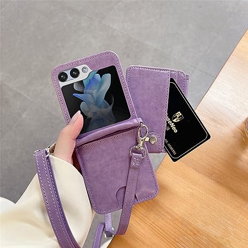 phone protective flip case 2 in 1 Detachable Wallet Case Compatible with Samsung Galaxy Z Flip 5 Case with Card Holder, Galaxy Z Flip 5 Case with Detachable Strap Crossbody Zipper Pocket Kickstand for