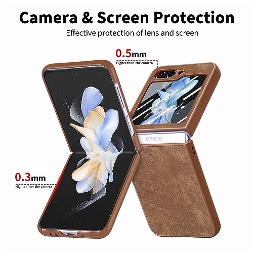 protective filp case Ultra Slim Case Compatible with Samsung Galaxy Z Flip 5 Case Built in Front Screen Protector, PU Leather Back Case Thin Case Minimalist Design Shockproof Full Body Protective Cove