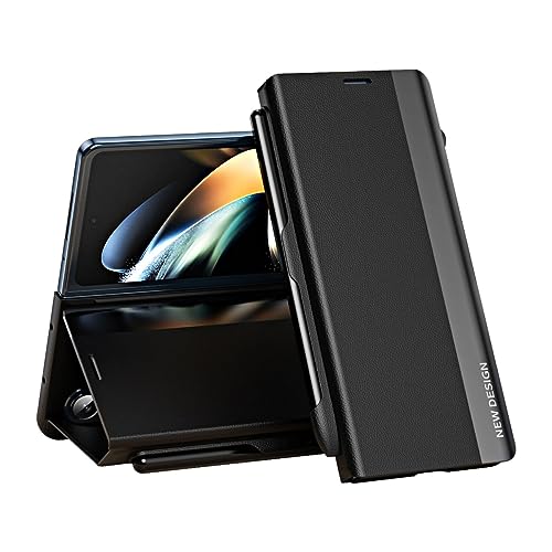 Phone Case For Samsung Galaxy Z Fold 5 2023 Magnetic Translucent Plating Leather Flip Case + PC Smart Full Body Protective Shell Stand Holder Cover For Samsung Galaxy Z Fold 5 2023 phone protector ( C