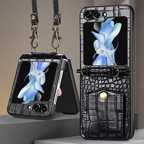 protective filp case 2 in 1 Wallet Case Compatible with Samsung Galaxy Z Flip 5 Wallet Case with Card Holder ,PU Leather Protective Flip Phone Cover Fashion Crossbody Strap Phone Case nonmetallic cove