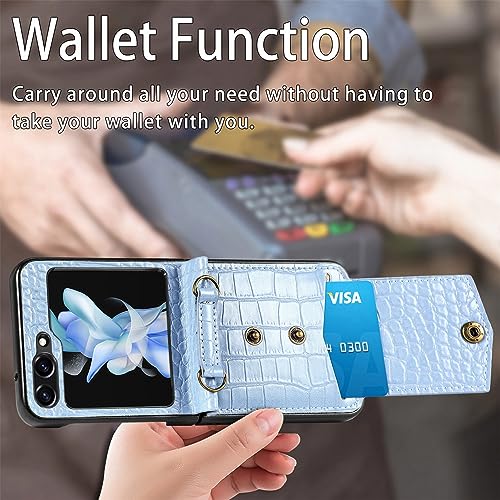 phone protective flip case 2 in 1 Wallet Case Compatible with Samsung Galaxy Z Flip 5 Wallet Case with Card Holder ,PU Leather Protective Flip Phone Cover Fashion Crossbody Strap Phone Case Protective