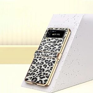 phone case compatible with samsung galaxy z flip 3 5g leopard case,slim leopard print tiger luxury pattern design,electroplated bezel+hard pc bumper cool protective case compatible with women men phon