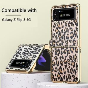 phone case Compatible with Samsung Galaxy Z Flip 3 5G Leopard Case,Slim Leopard Print Tiger Luxury Pattern Design,Electroplated Bezel+Hard PC Bumper Cool Protective Case Compatible with Women Men phon