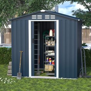 outdoor storage shed,6' x 4' waterproof metal tool shed with door,ramp plate for outside,garden,backyard,patio