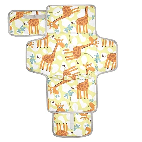 Bulletgxll Cute Giraffe Flower Portable Diaper Changing Pad Waterproof Changing Pad with Baby Tissue Pocket and Magic Stick for Newborn Baby.