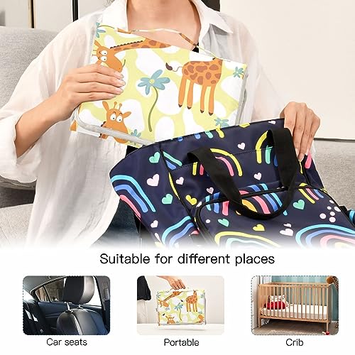 Bulletgxll Cute Giraffe Flower Portable Diaper Changing Pad Waterproof Changing Pad with Baby Tissue Pocket and Magic Stick for Newborn Baby.