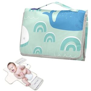 Bulletgxll Funny Cartoon Whale Portable Diaper Changing Pad Waterproof Changing Pad with Baby Tissue Pocket and Magic Stick for Newborn Baby.