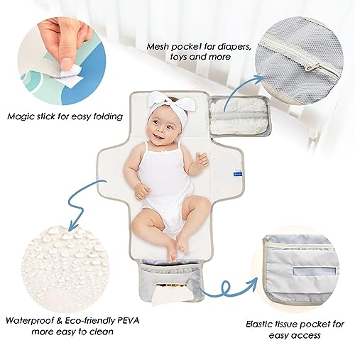 Bulletgxll Funny Cartoon Whale Portable Diaper Changing Pad Waterproof Changing Pad with Baby Tissue Pocket and Magic Stick for Newborn Baby.