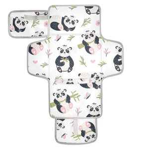 bulletgxll cute panda portable diaper changing pad waterproof changing pad with baby tissue pocket and magic stick for newborn baby.