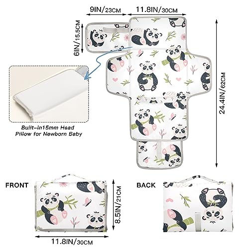 Bulletgxll Cute Panda Portable Diaper Changing Pad Waterproof Changing Pad with Baby Tissue Pocket and Magic Stick for Newborn Baby.