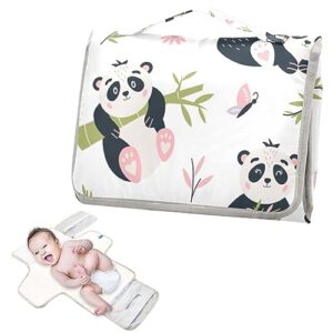 Bulletgxll Cute Panda Portable Diaper Changing Pad Waterproof Changing Pad with Baby Tissue Pocket and Magic Stick for Newborn Baby.