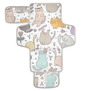 bulletgxll cute summer cats portable diaper changing pad waterproof changing pad with baby tissue pocket and magic stick for newborn baby.