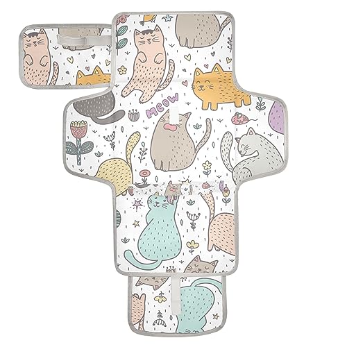 Bulletgxll Cute Summer Cats Portable Diaper Changing Pad Waterproof Changing Pad with Baby Tissue Pocket and Magic Stick for Newborn Baby.