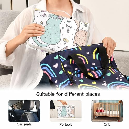 Bulletgxll Cute Summer Cats Portable Diaper Changing Pad Waterproof Changing Pad with Baby Tissue Pocket and Magic Stick for Newborn Baby.