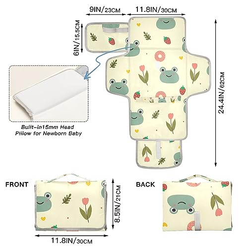 Bulletgxll Cute Frog Portable Diaper Changing Pad Waterproof Changing Pad with Baby Tissue Pocket and Magic Stick for Newborn Baby.