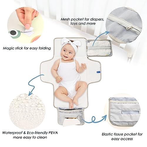 Bulletgxll Cute Frog Portable Diaper Changing Pad Waterproof Changing Pad with Baby Tissue Pocket and Magic Stick for Newborn Baby.