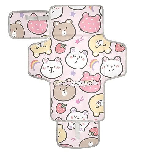 Bulletgxll Cute Bear Face Portable Diaper Changing Pad Waterproof Changing Pad with Baby Tissue Pocket and Magic Stick for Newborn Baby.