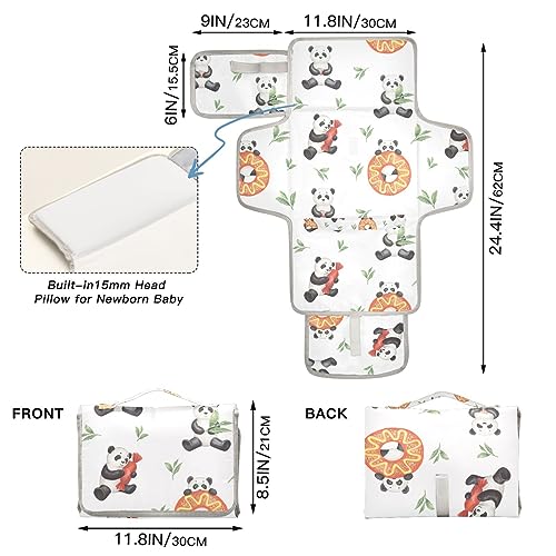 Bulletgxll Donut Panda Portable Diaper Changing Pad Waterproof Changing Pad with Baby Tissue Pocket and Magic Stick for Newborn Baby.