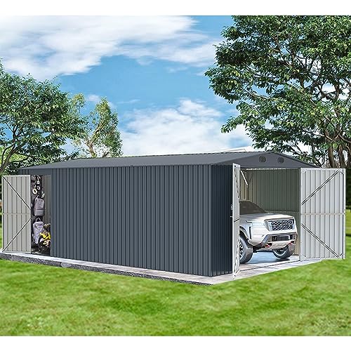 Fvvei Storage Shed 20x13 FT,Oversized Large Metal Storage Shed,Outdoors Car Shed,Garden Shed Backyard Utility Tool House Building with 2 Doors & 4 Vents for Car,Truck,Bike, Garbage Can,Tool,Lawnmower