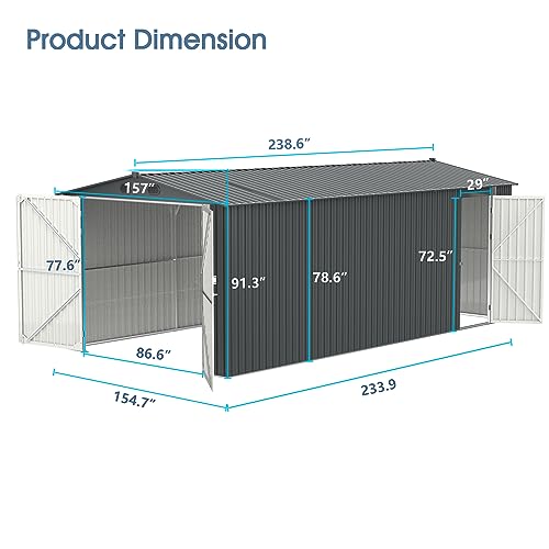 Fvvei Storage Shed 20x13 FT,Oversized Large Metal Storage Shed,Outdoors Car Shed,Garden Shed Backyard Utility Tool House Building with 2 Doors & 4 Vents for Car,Truck,Bike, Garbage Can,Tool,Lawnmower