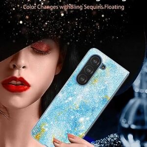 DDJ for Samsung Galaxy Z Fold 5 Case, Hard PC Bling Diamond Rhinestone Elegant Case for Women Girls，Anti-Scratch Shockproof Sparkling Case for Galaxy Z Fold 5,Blue