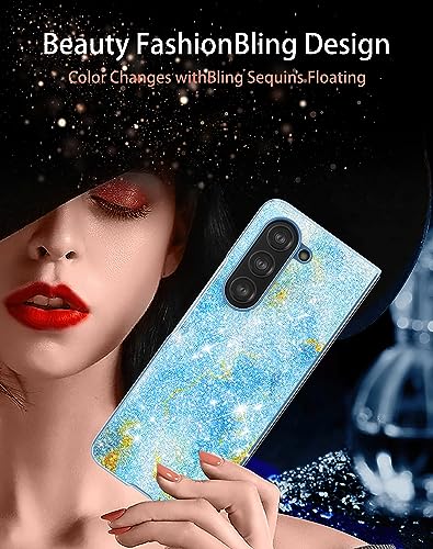 DDJ for Samsung Galaxy Z Fold 5 Case, Hard PC Bling Diamond Rhinestone Elegant Case for Women Girls，Anti-Scratch Shockproof Sparkling Case for Galaxy Z Fold 5,Blue