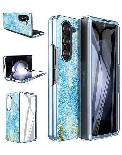 DDJ for Samsung Galaxy Z Fold 5 Case, Hard PC Bling Diamond Rhinestone Elegant Case for Women Girls，Anti-Scratch Shockproof Sparkling Case for Galaxy Z Fold 5,Blue