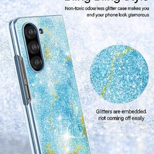 DDJ for Samsung Galaxy Z Fold 5 Case, Hard PC Bling Diamond Rhinestone Elegant Case for Women Girls，Anti-Scratch Shockproof Sparkling Case for Galaxy Z Fold 5,Blue