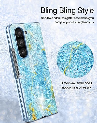 DDJ for Samsung Galaxy Z Fold 5 Case, Hard PC Bling Diamond Rhinestone Elegant Case for Women Girls，Anti-Scratch Shockproof Sparkling Case for Galaxy Z Fold 5,Blue