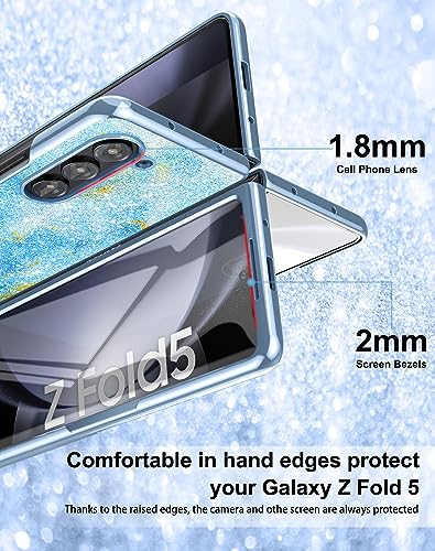 DDJ for Samsung Galaxy Z Fold 5 Case, Hard PC Bling Diamond Rhinestone Elegant Case for Women Girls，Anti-Scratch Shockproof Sparkling Case for Galaxy Z Fold 5,Blue