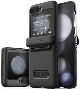 vrs design terra guard modern for galaxy z flip 5 5g phone case (2023), premium modern neat style semi-auto hinge protection case (matte black)