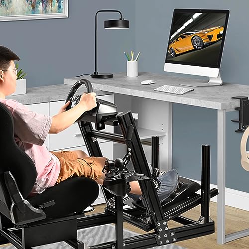 Mokapit F1 Racing Simulator Cockpit Truck Driver/Car Simulator Stand Compatible with Logitech G25/G27/G29/G920/G923 Thrumaster T80/T150/T248X/TX/T300RS PXN High Strength Aluminum Stand Stable Steering Wheel Cockpit Steering Wheel&Pedals& Handbrake Not Inc