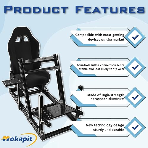 Mokapit F1 Racing Simulator Cockpit Truck Driver/Car Simulator Stand Compatible with Logitech G25/G27/G29/G920/G923 Thrumaster T80/T150/T248X/TX/T300RS PXN High Strength Aluminum Stand Stable Steering Wheel Cockpit Steering Wheel&Pedals& Handbrake Not Inc