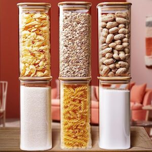 homartist square glass jars with bamboo lids 34 fl oz [set of 6], glass canisters with airtight lid, glass food storage container for pasta, flour, sugar, rice, best for kitchen & pantry