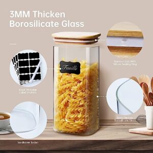 HomArtist Square Glass Jars with Bamboo Lids 34 FL OZ [Set of 6], Glass Canisters with Airtight Lid, Glass Food Storage Container for Pasta, Flour, Sugar, Rice, Best for Kitchen & Pantry