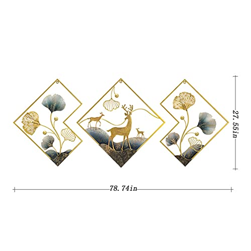 tarkay Wall Decor Living Room Deer Metal Wall Art Gold 3 Piece Metal Wall Decor 3d Ginkgo Leaf 78x27in Large Aesthetic Wall Art for bedroom Office Dining Room