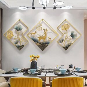 tarkay wall decor living room deer metal wall art gold 3 piece metal wall decor 3d ginkgo leaf 78x27in large aesthetic wall art for bedroom office dining room