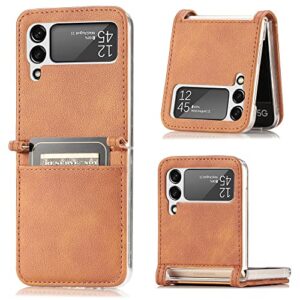 nvyro phone case for samsung galaxy z flip 4 coque pu leather cover ultra thin card back cover,brown,for z flip 4 5g