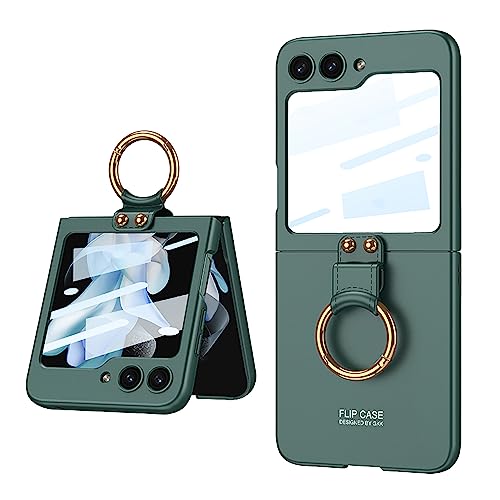 DALUZ Design for Galaxy Z Flip 5 Case 5G 2023, Slim Thin Z Flip 5 Case with Ring Kickstand Back Screen Protector, Raised Bezel Full Protection Samsung Z Flip 5 Case (Green)