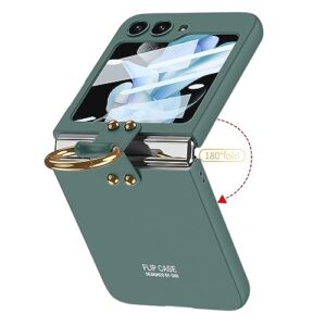 DALUZ Design for Galaxy Z Flip 5 Case 5G 2023, Slim Thin Z Flip 5 Case with Ring Kickstand Back Screen Protector, Raised Bezel Full Protection Samsung Z Flip 5 Case (Green)